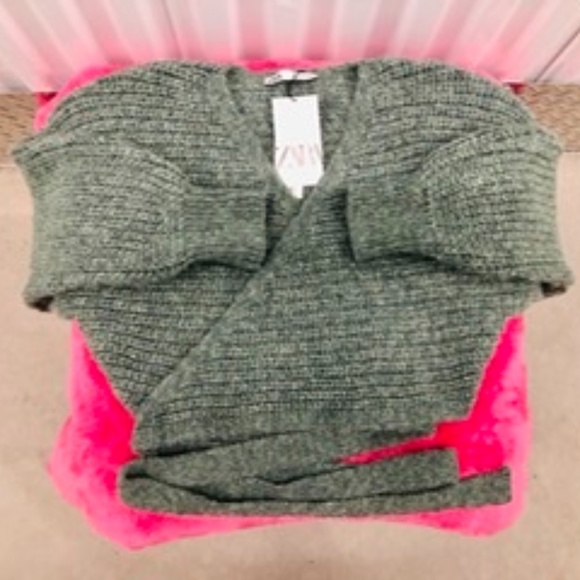 ZARA Wool mix Wrap Knit Sweater, L, NWT - Picture 1 of 3